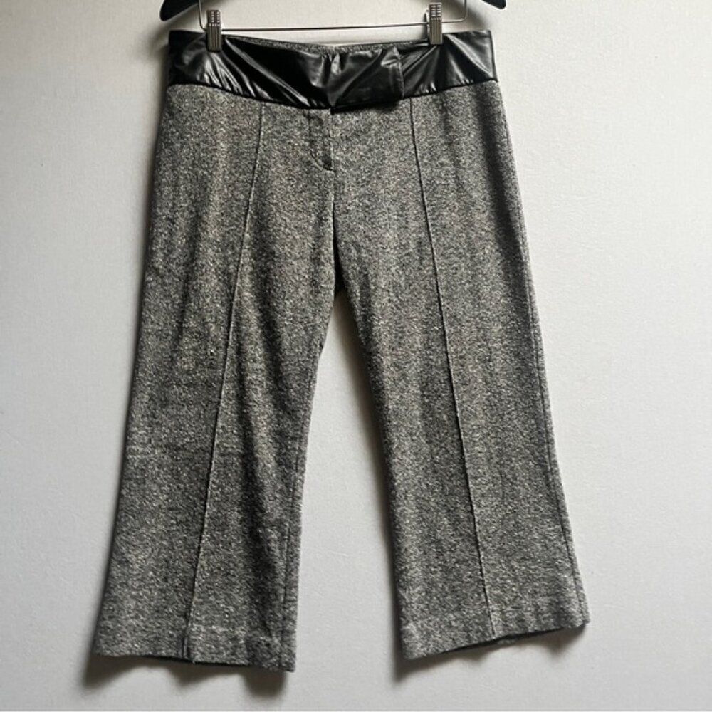 DS Lab wool silk vegan leather waisted cropped straight leg trousers Sz 10